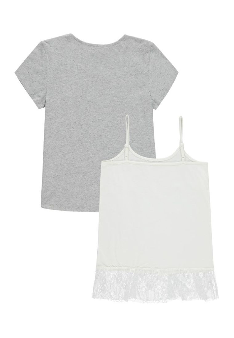 Komplet dziewczęcy, T-shirt, Bluzka na ramiączka, szaro-biały, Tom Tailor