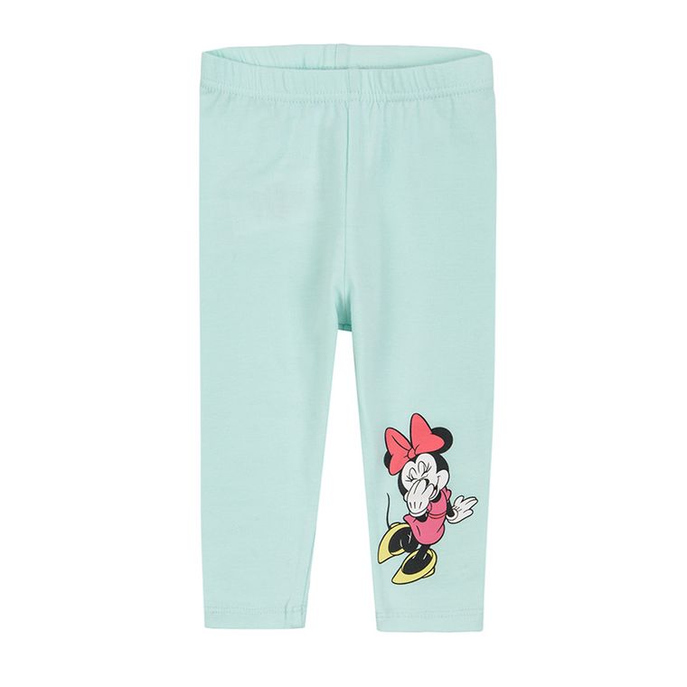 Komplet dziewczęcy, T-shirt, Legginsy, szaro-miętowy, Myszka Minnie