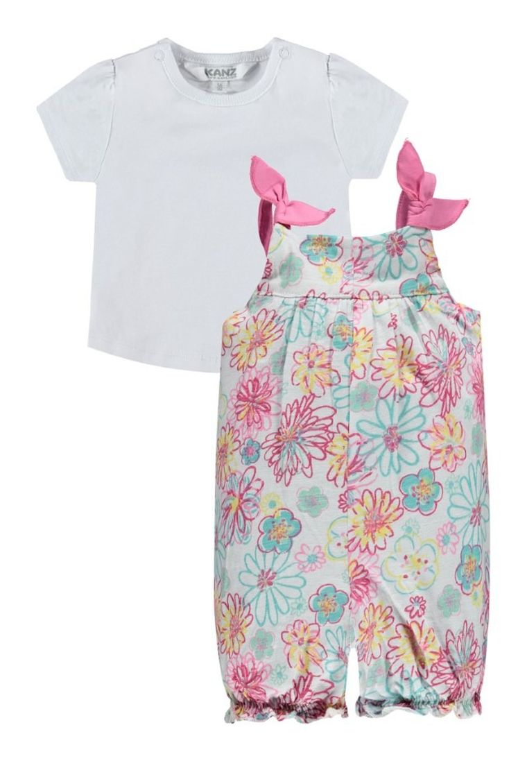 Komplet dziewczęcy, T-shirt, Rampers, biały, Kanz