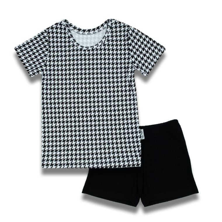 Komplet dziewczęcy, T-shirt, Szorty, biało-czarne, Nicol