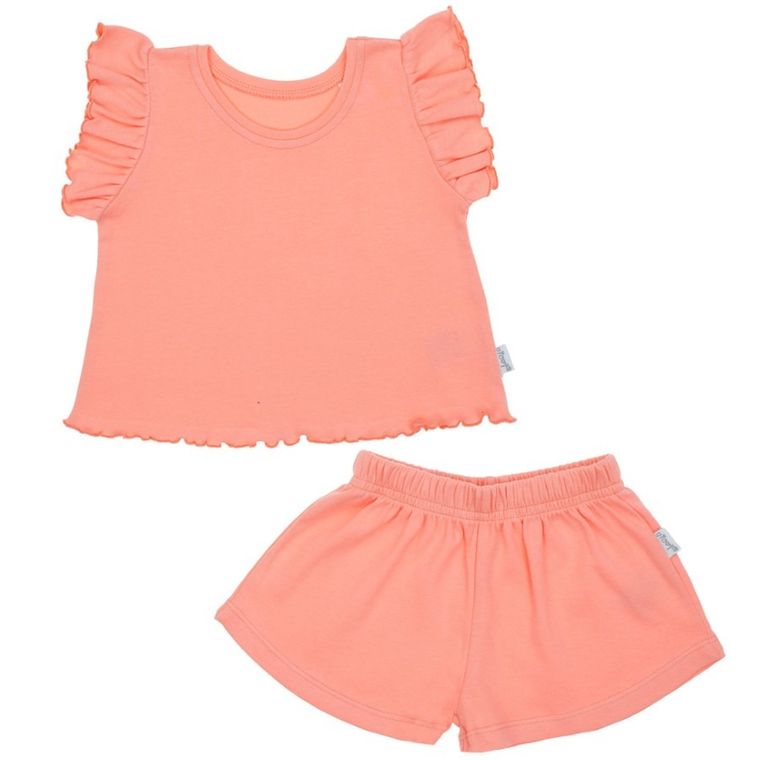 Komplet dziewczęcy, T-shirt, Szorty, koralowy, Nicol