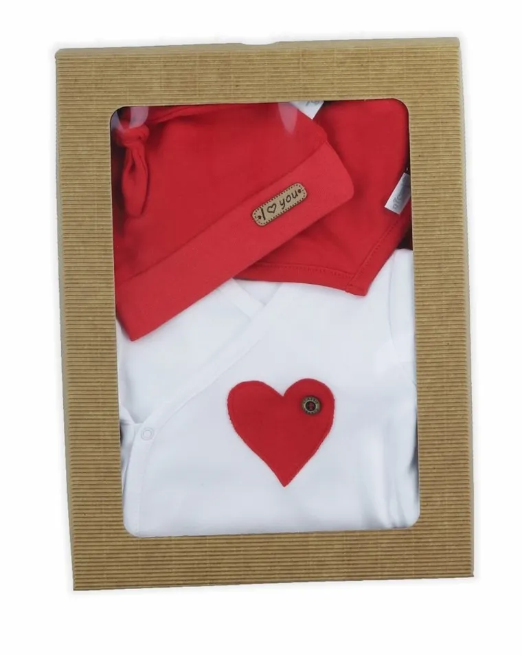 Komplet niemowlęcy, Body z długim rękawem, Półśpiochy, Czapka, Apaszka, biało-czerwone, Nicol