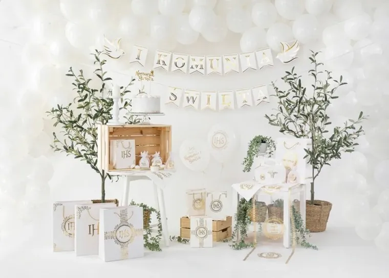 Komunia Święta, baner, Girlanda napis z gołębiami, 250 cm