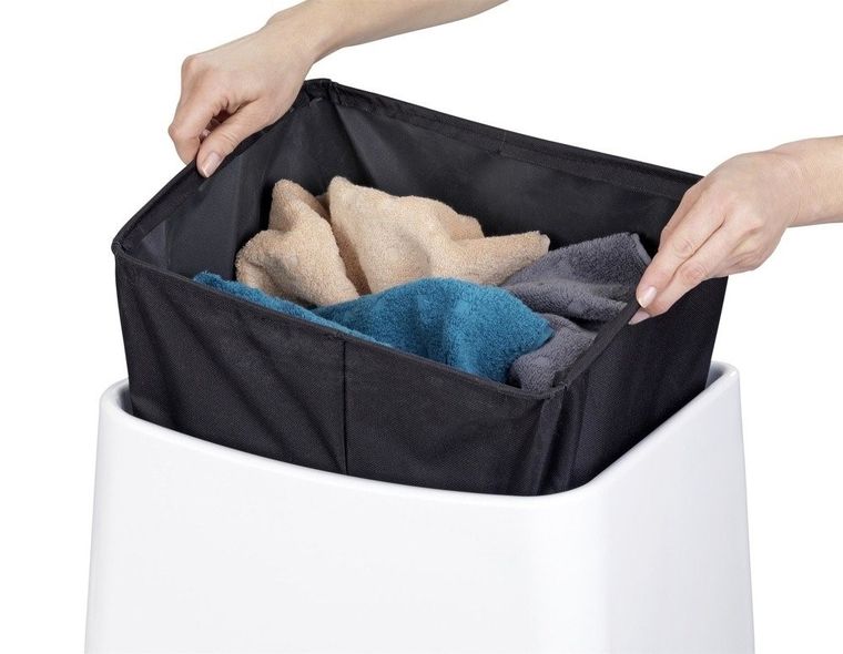 Kosz na pranie z siedziskiem, biały, 2w1