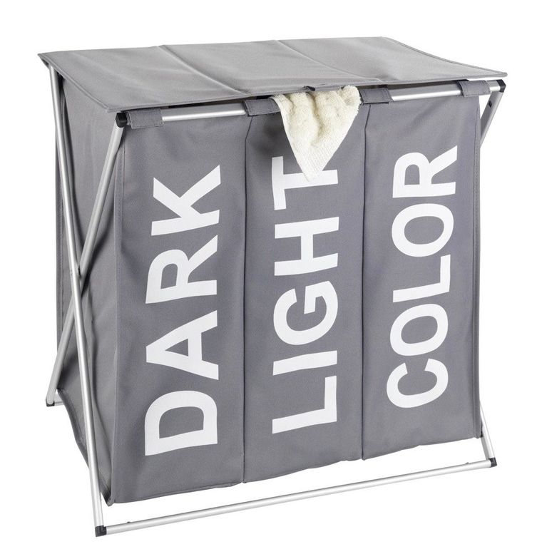 Kosz trójkomorowy na brudną bieliznę, składany, Trio Top, 57-57-38 cm
