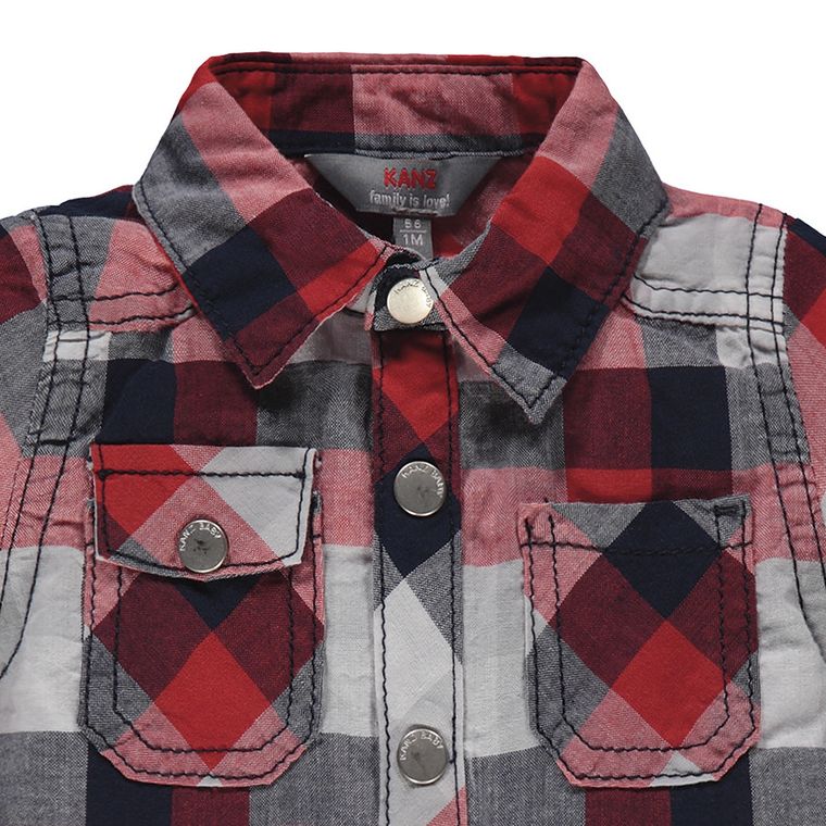 Koszula chłopięca z długim rękawem, mix, kratka, Kanz