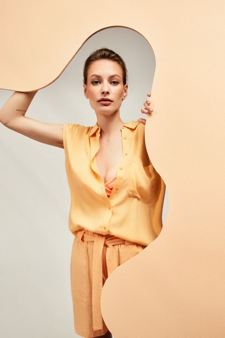 Koszula damska bez rękawów, pomarańczowa, Moodo