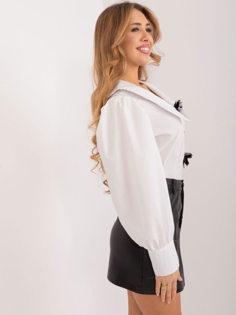 Koszula damska z długim rękawem, biała, Lakerta