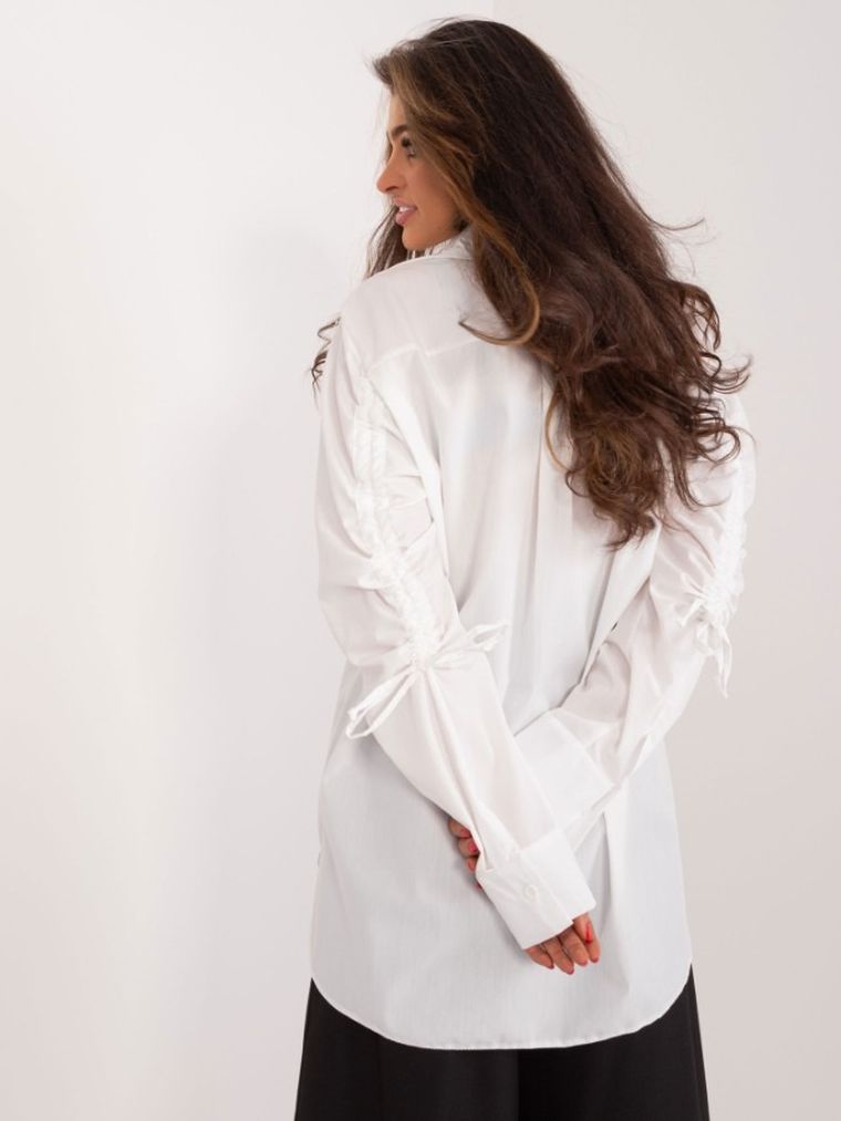 Koszula damska z długim rękawem, biała, Lakerta