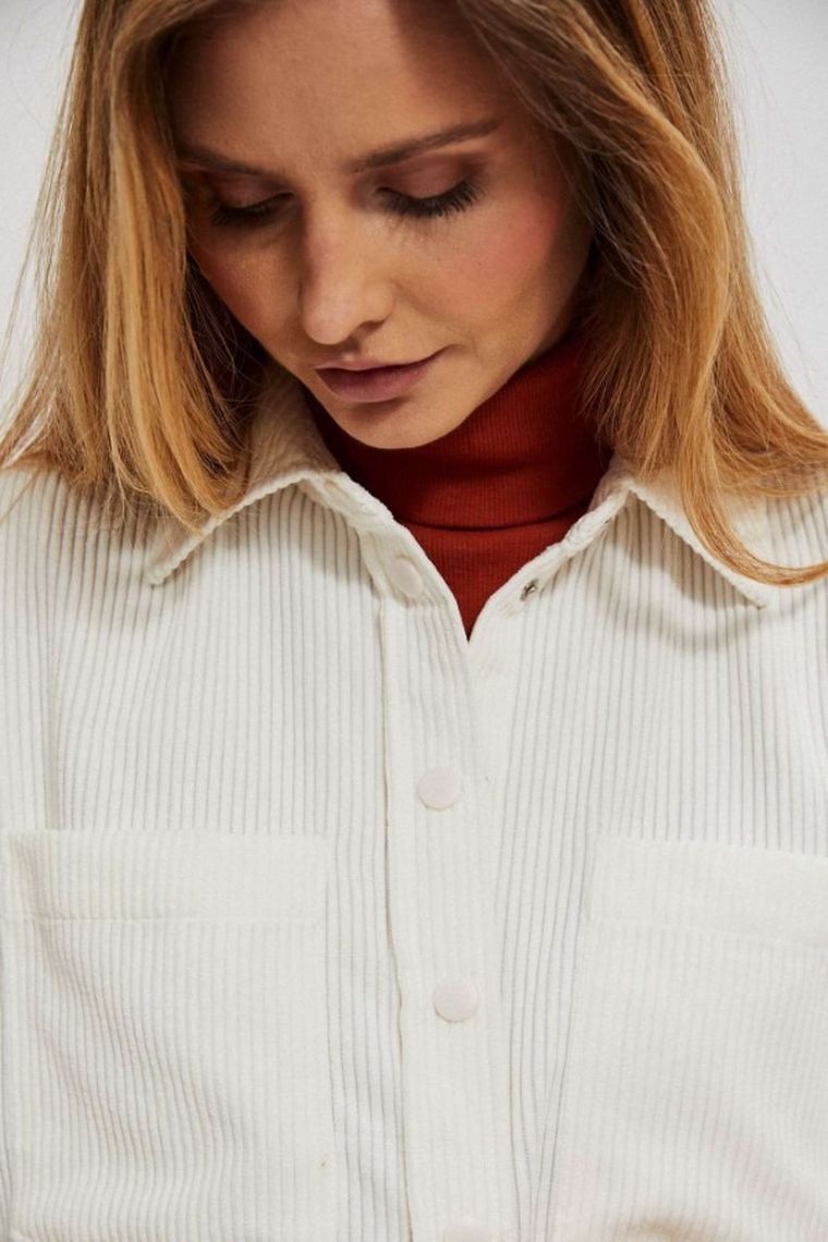 Koszula damska z długim rękawem, biała, Moodo