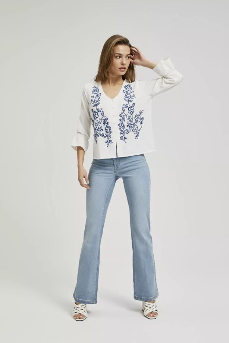 Koszula damska z długim rękawem, biała, Moodo