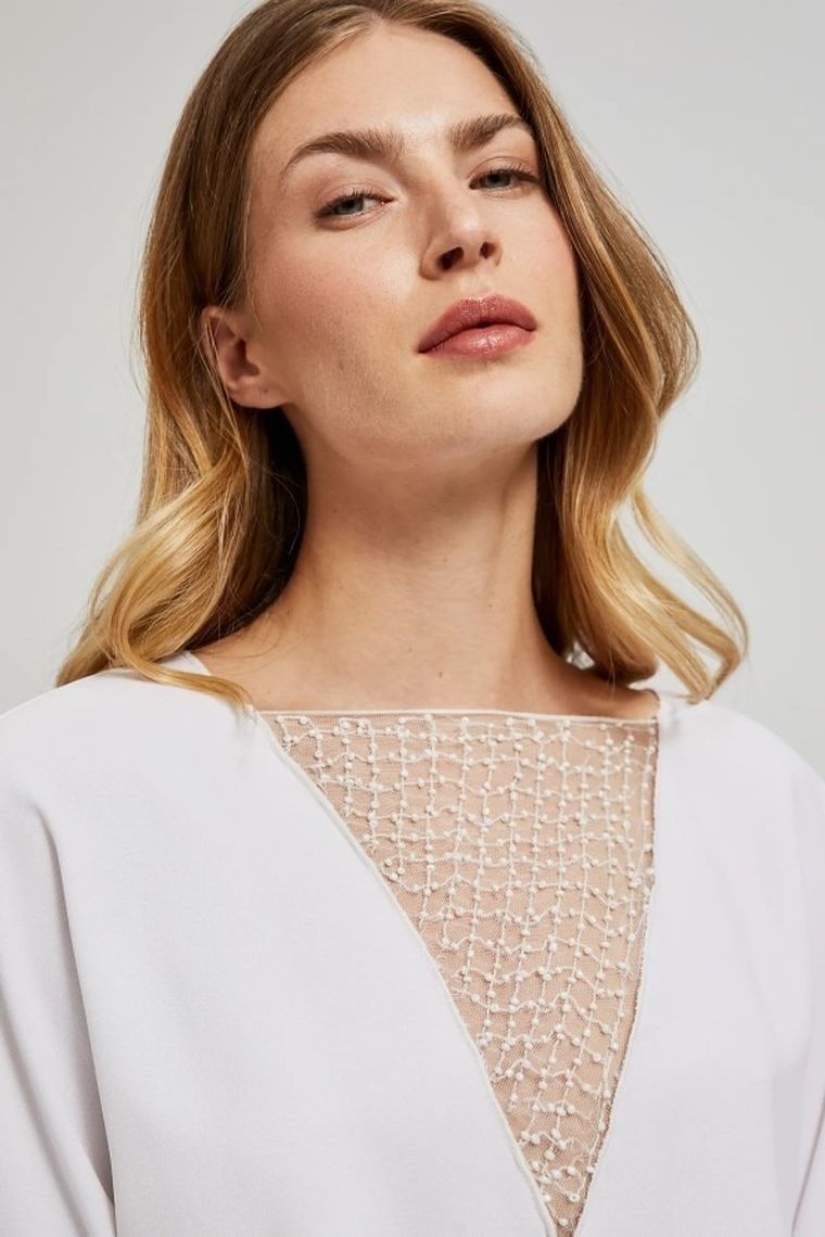 Koszula damska z długim rękawem, biała, Moodo