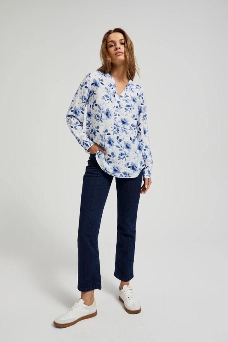 Koszula damska z długim rękawem, biała, Moodo