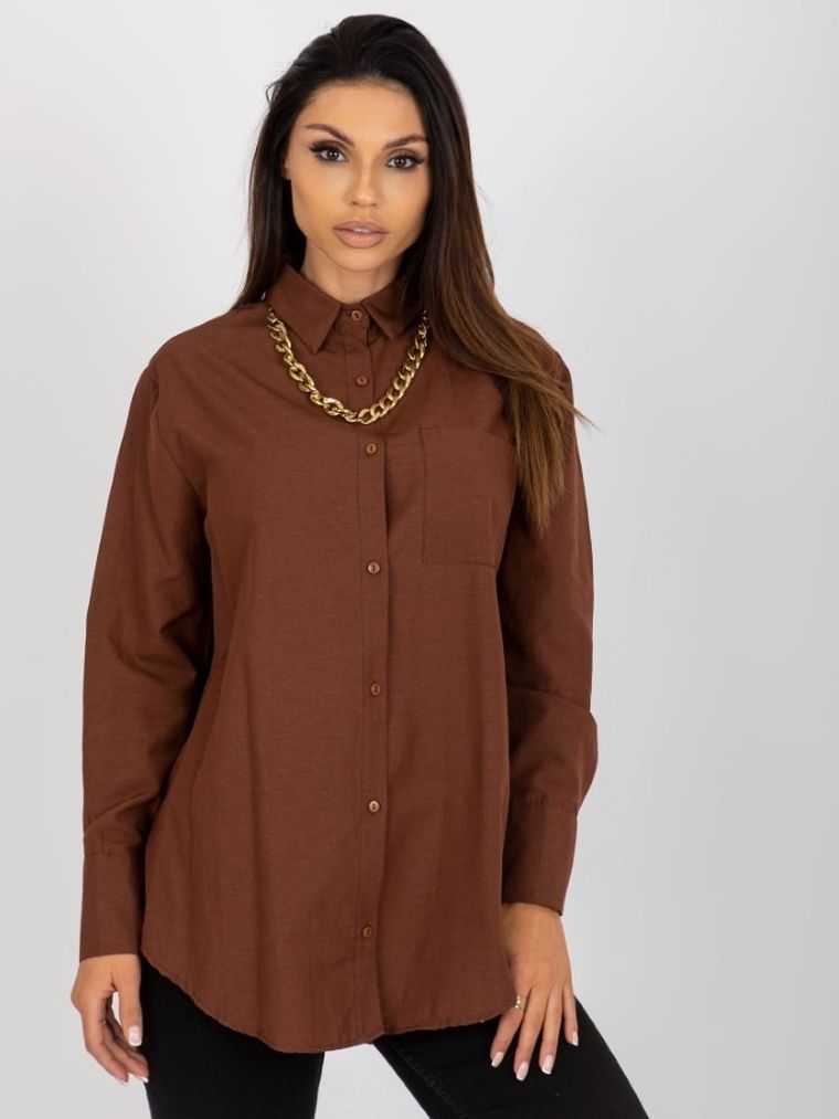Koszula damska z długim rękawem, brązowa, Factory Price