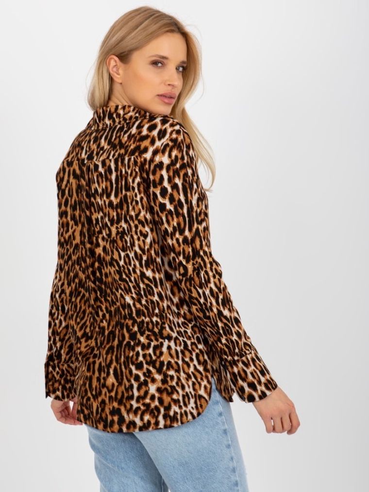 Koszula damska z długim rękawem, brązowa, Lakerta