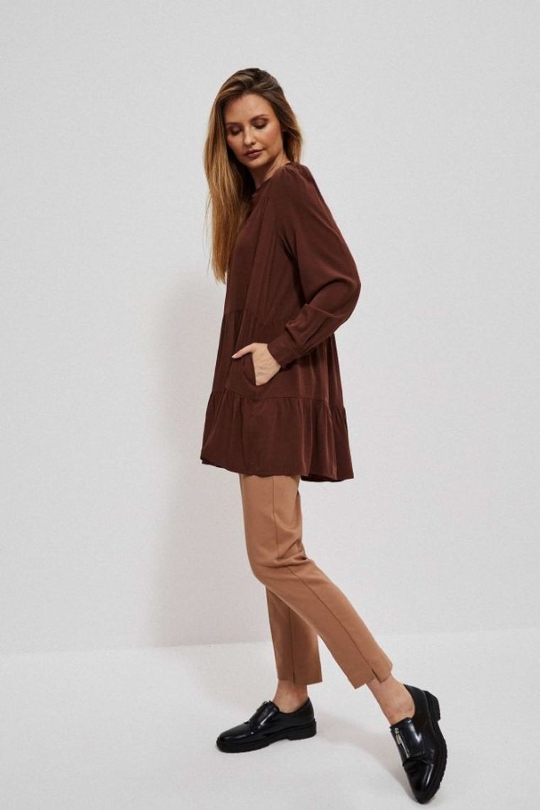 Koszula damska z długim rękawem, brązowa, Moodo