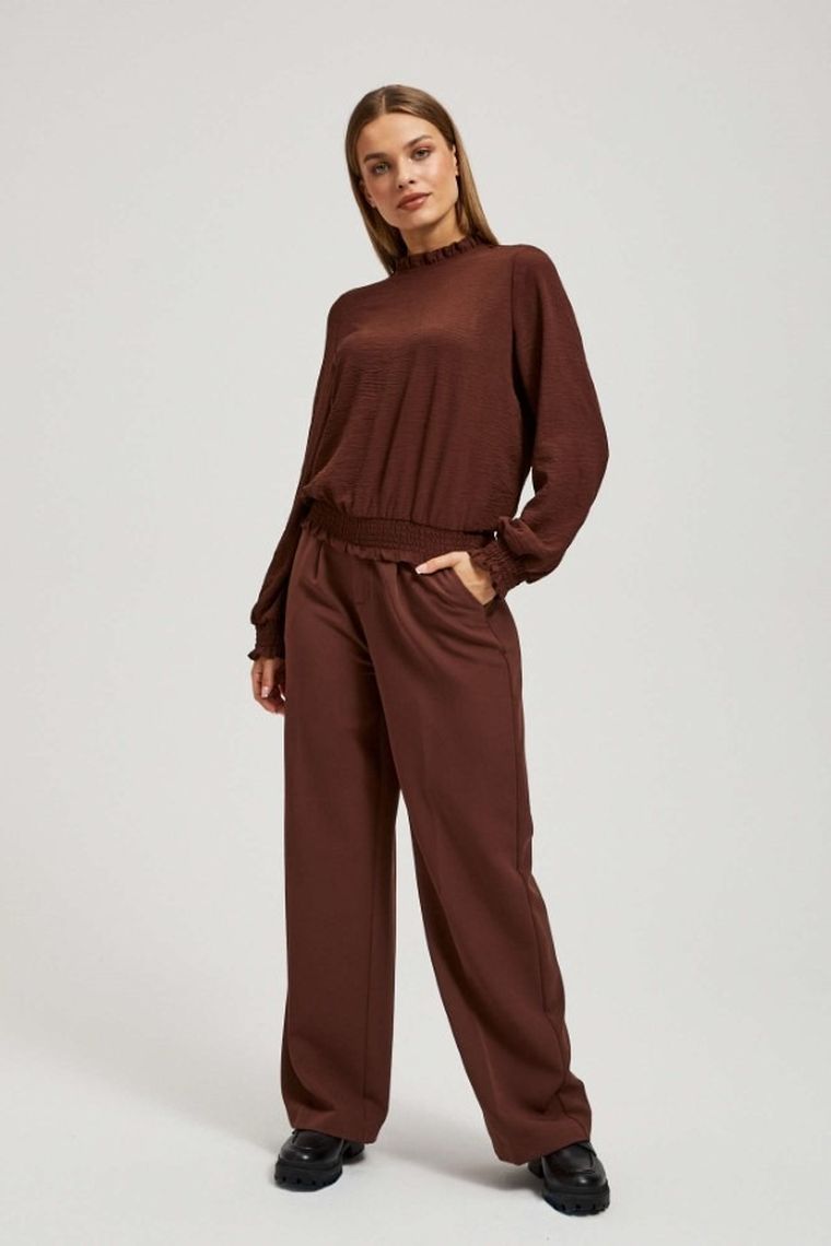 Koszula damska z długim rękawem, brązowa, Moodo