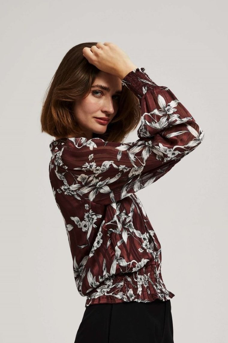 Koszula damska z długim rękawem, brązowa, Moodo