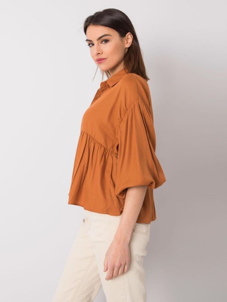 Koszula damska z długim rękawem, brązowa, Rue Paris