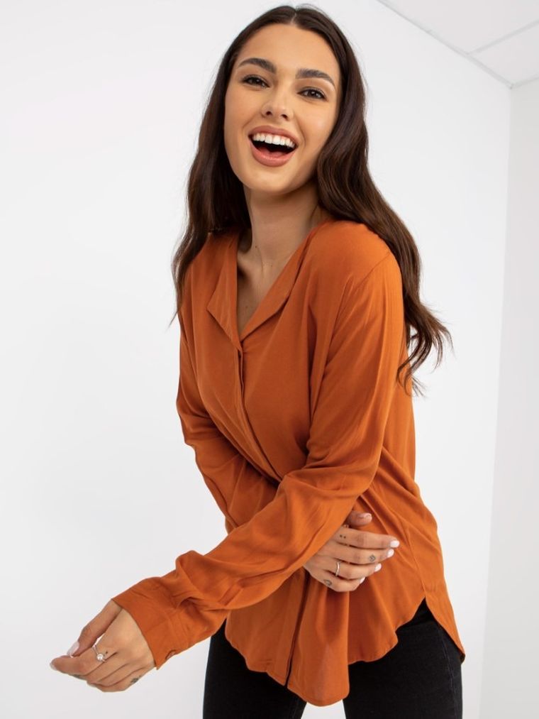 Koszula damska z długim rękawem, brązowa, Sublevel