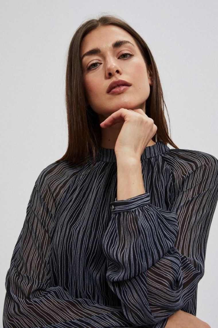 Koszula damska z długim rękawem, czarna, Moodo