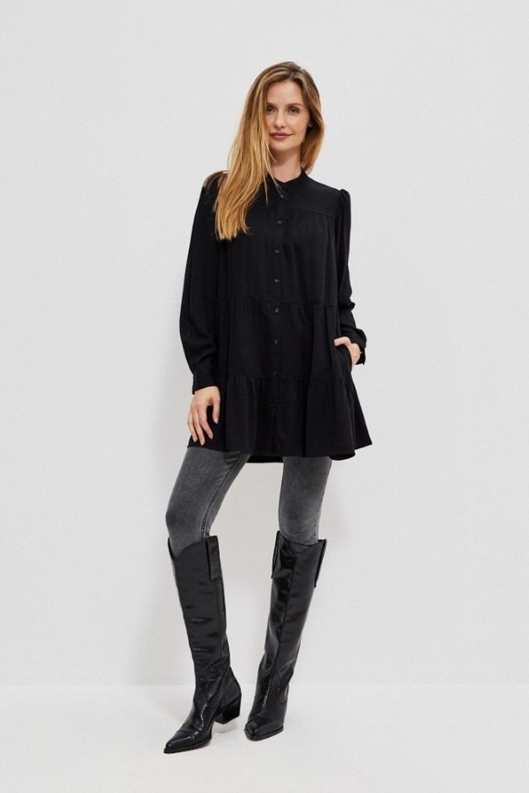 Koszula damska z długim rękawem, czarna, Moodo