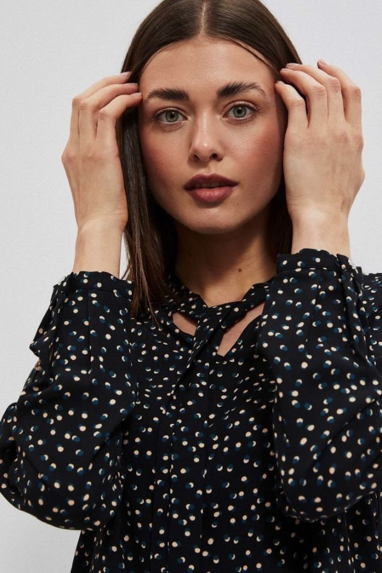 Koszula damska z długim rękawem, czarna, Moodo