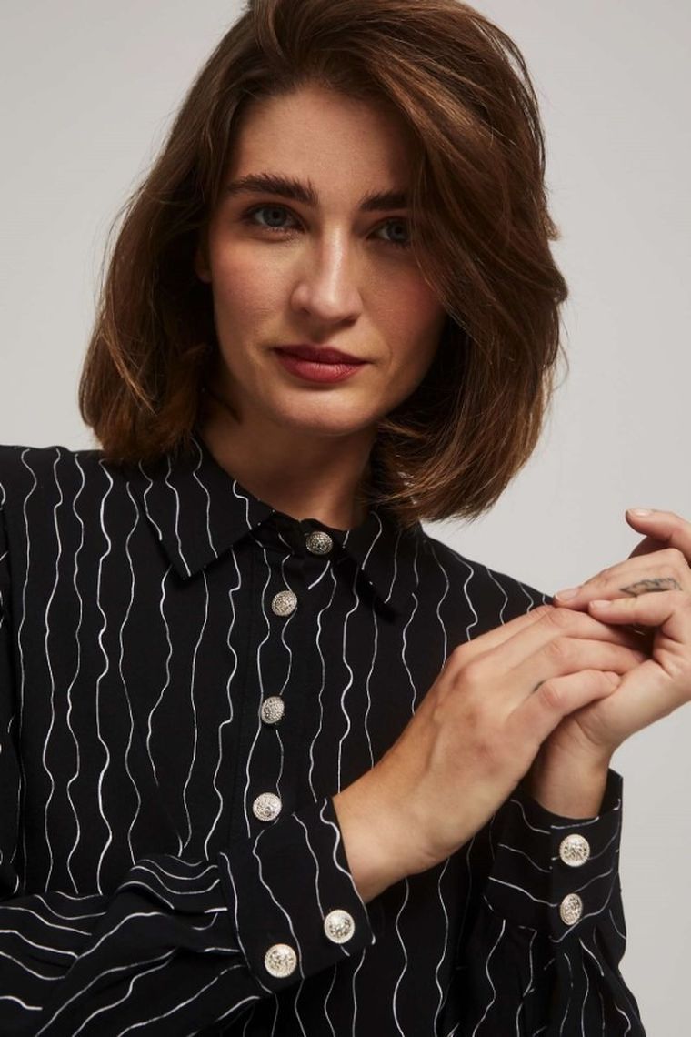 Koszula damska z długim rękawem, czarna, Moodo