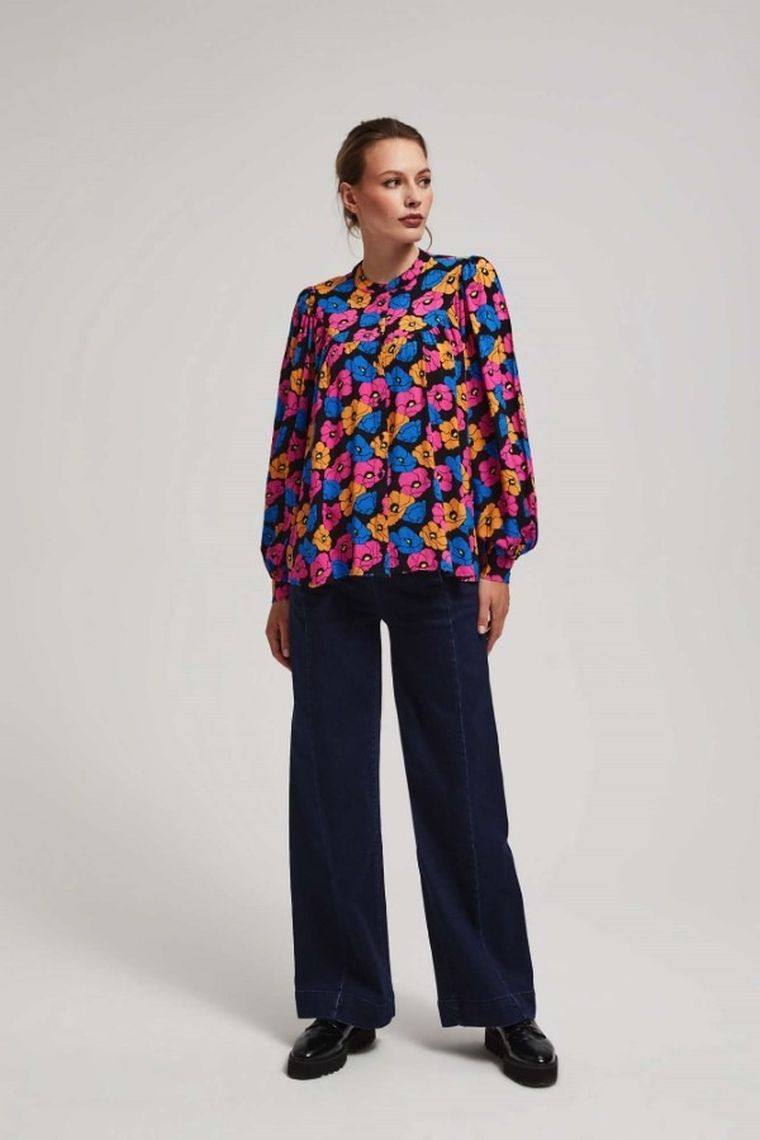 Koszula damska z długim rękawem, czarna, Moodo