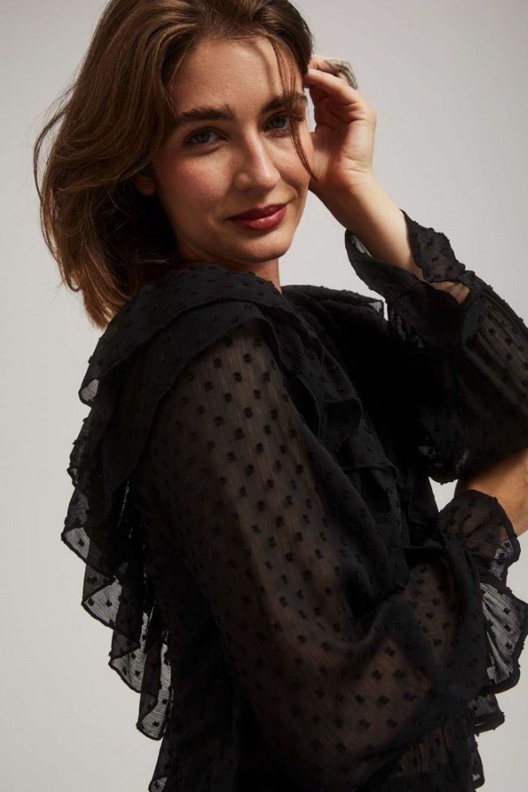 Koszula damska z długim rękawem, czarna, Moodo