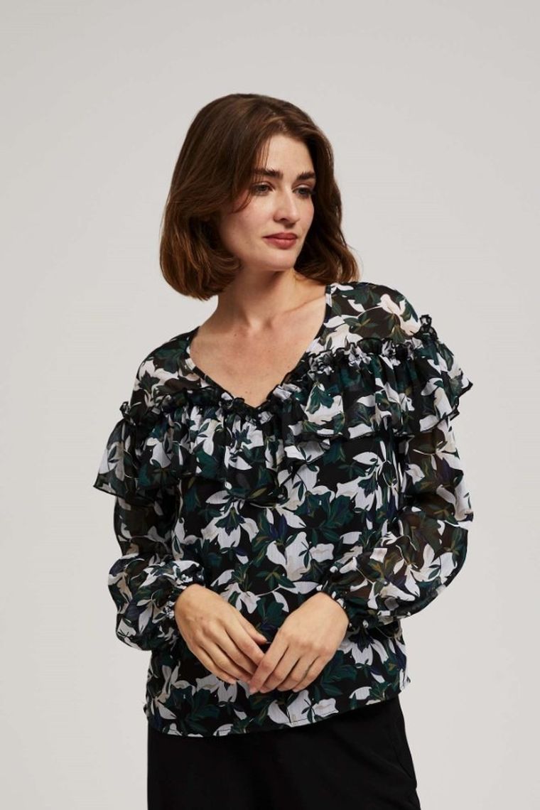 Koszula damska z długim rękawem, czarna, Moodo