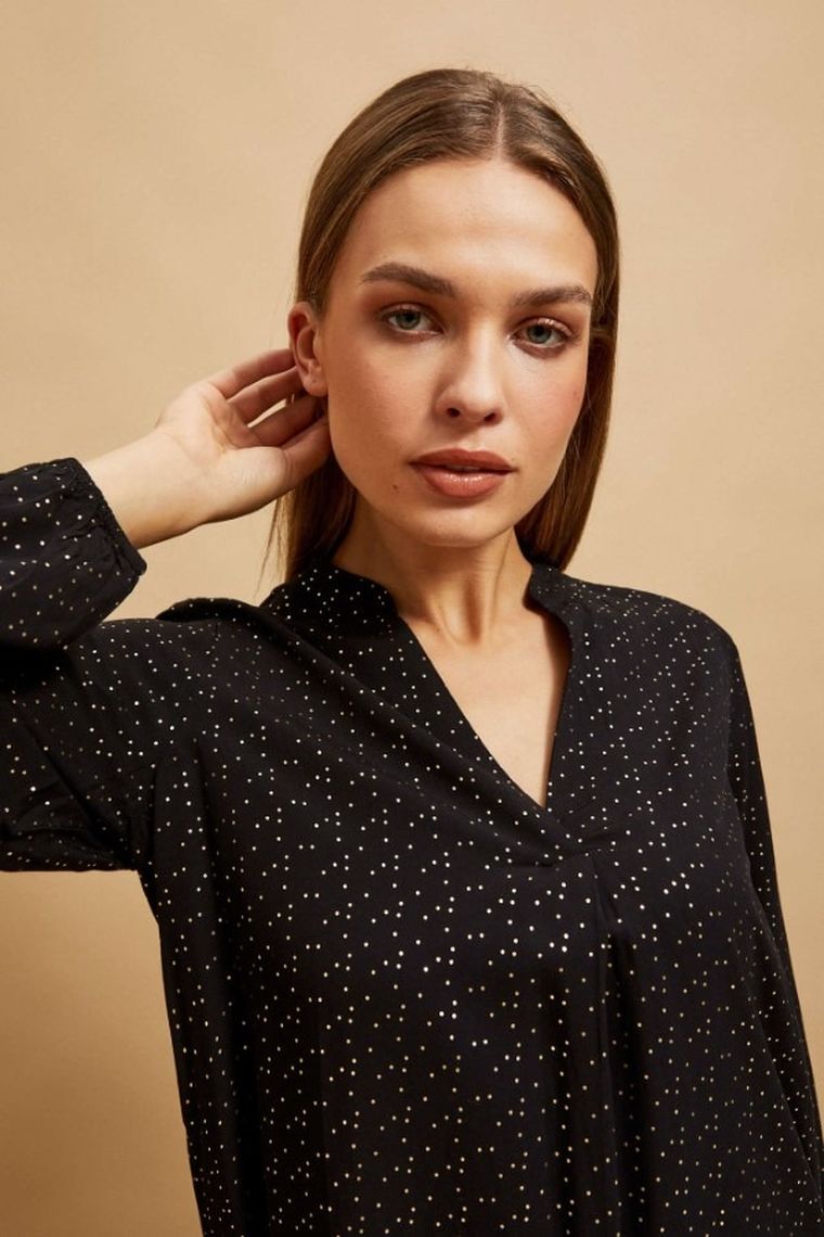 Koszula damska z długim rękawem, czarna, Moodo