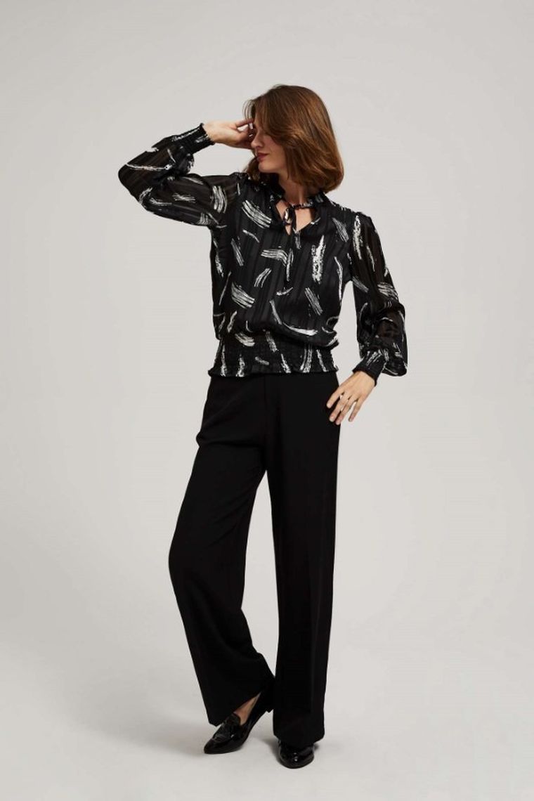 Koszula damska z długim rękawem, czarna, Moodo