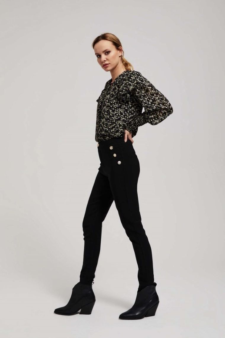 Koszula damska z długim rękawem, czarna, Moodo