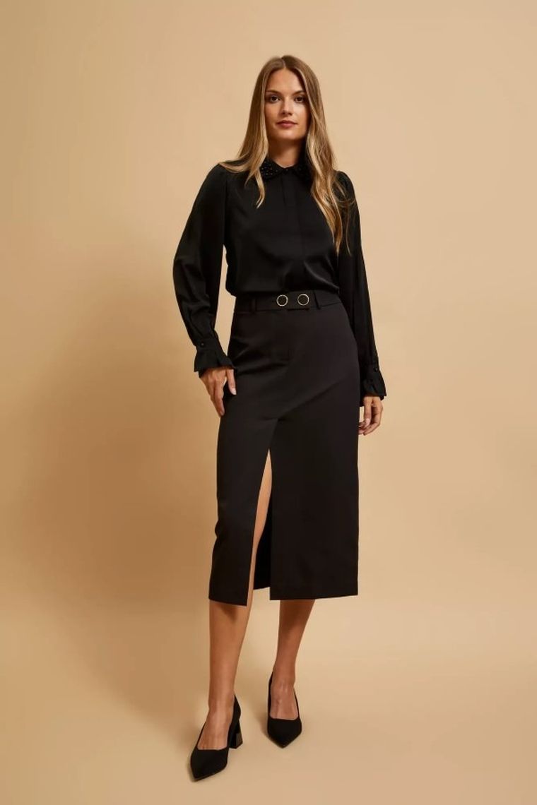 Koszula damska z długim rękawem, czarna, Moodo