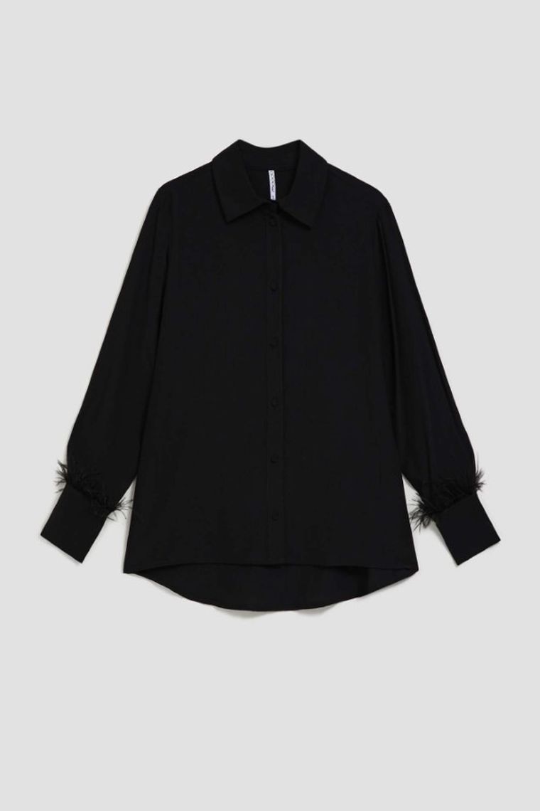 Koszula damska z długim rękawem, czarna, Moodo