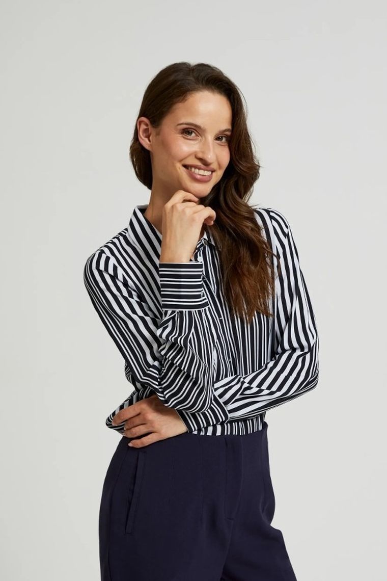 Koszula damska z długim rękawem, czarna, Moodo