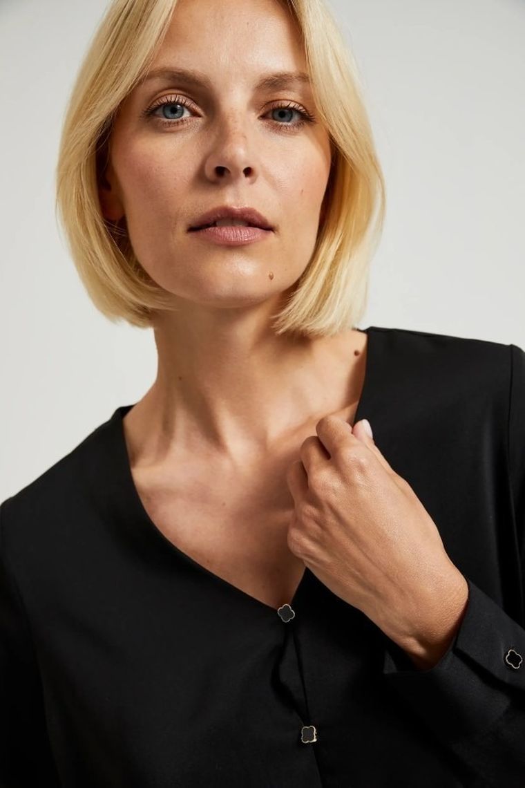 Koszula damska z długim rękawem, czarna, Moodo