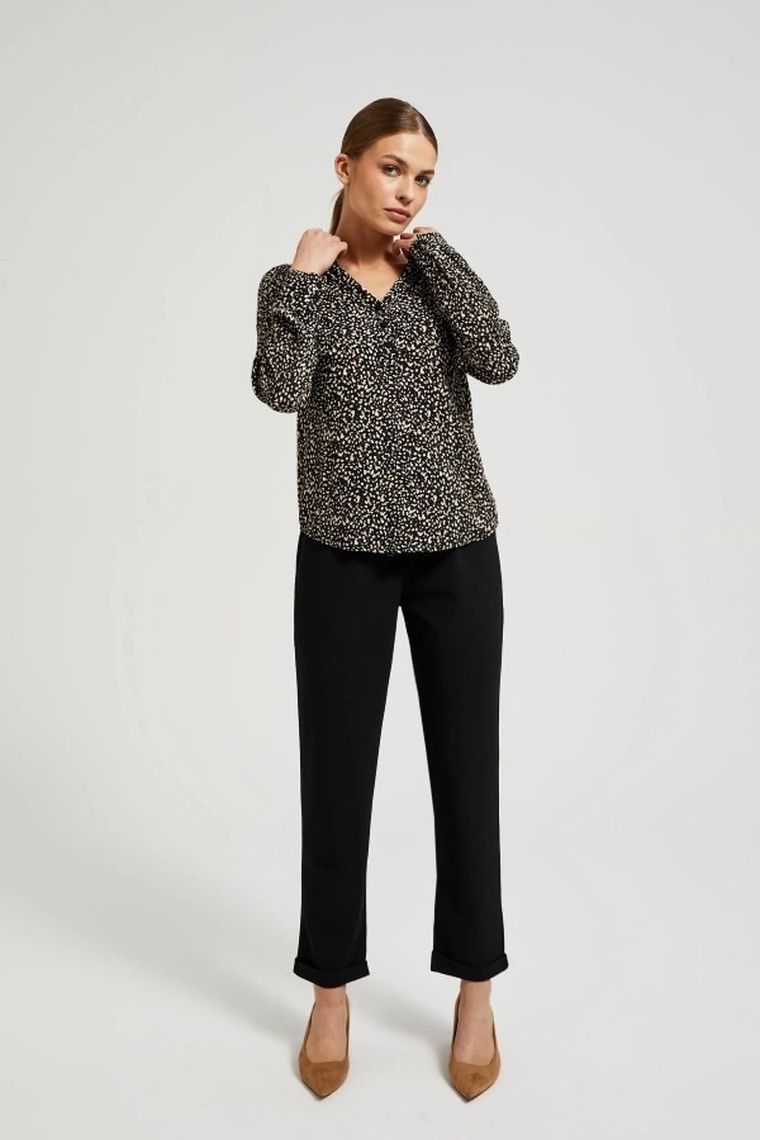 Koszula damska z długim rękawem, czarna, Moodo