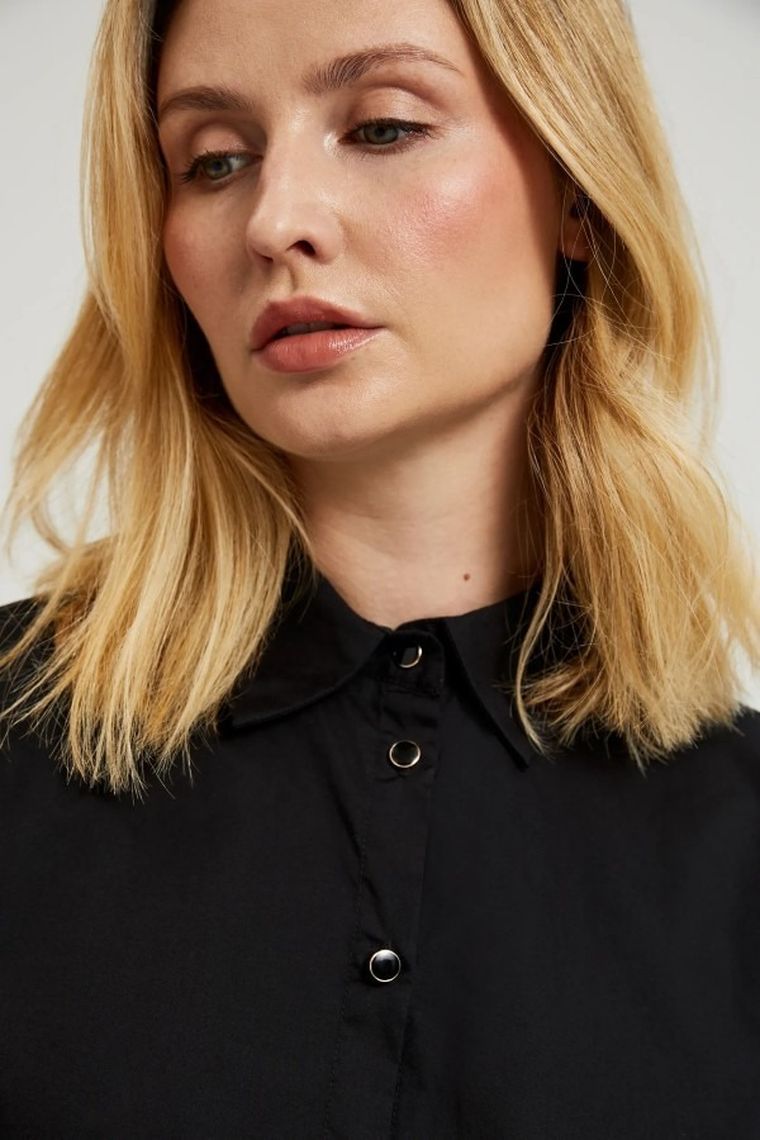 Koszula damska z długim rękawem, czarna, Moodo