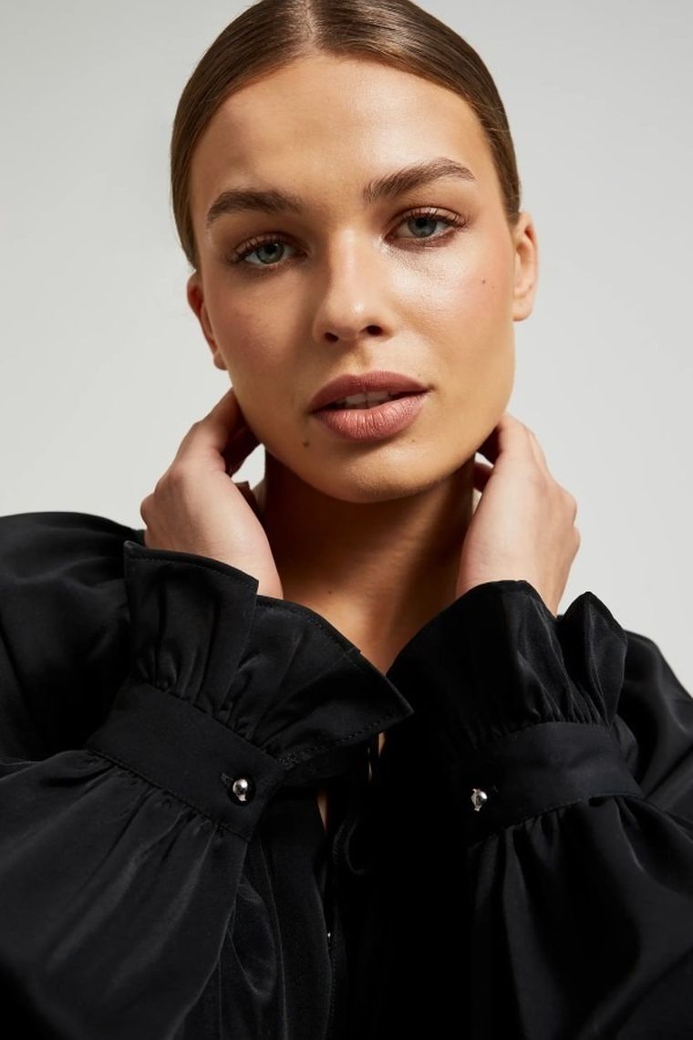 Koszula damska z długim rękawem, czarna, Moodo