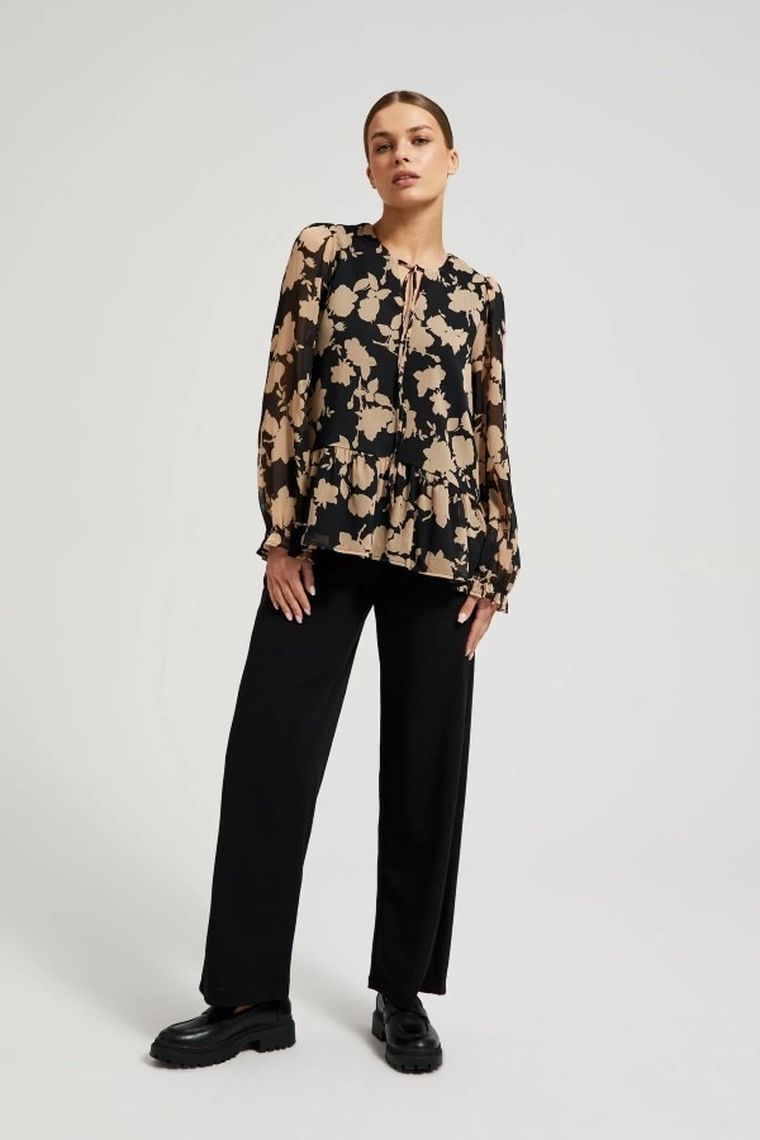 Koszula damska z długim rękawem, czarna, Moodo