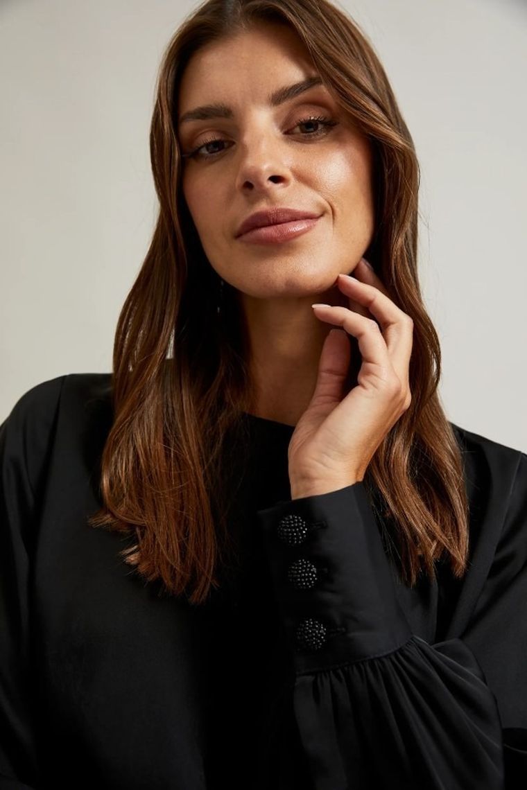 Koszula damska z długim rękawem, czarna, Moodo