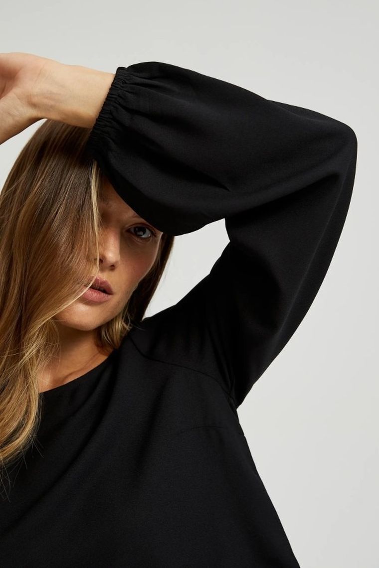 Koszula damska z długim rękawem, czarna, Moodo