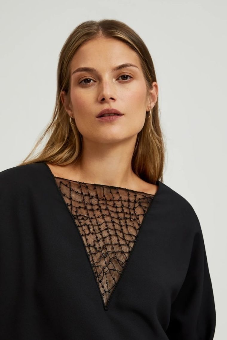 Koszula damska z długim rękawem, czarna, Moodo