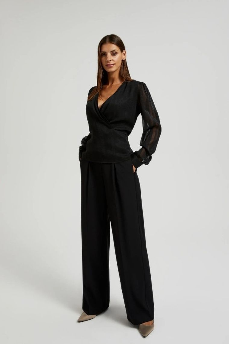 Koszula damska z długim rękawem, czarna, Moodo