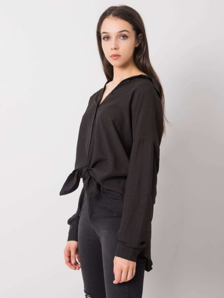 Koszula damska z długim rękawem, czarna, Rue Paris