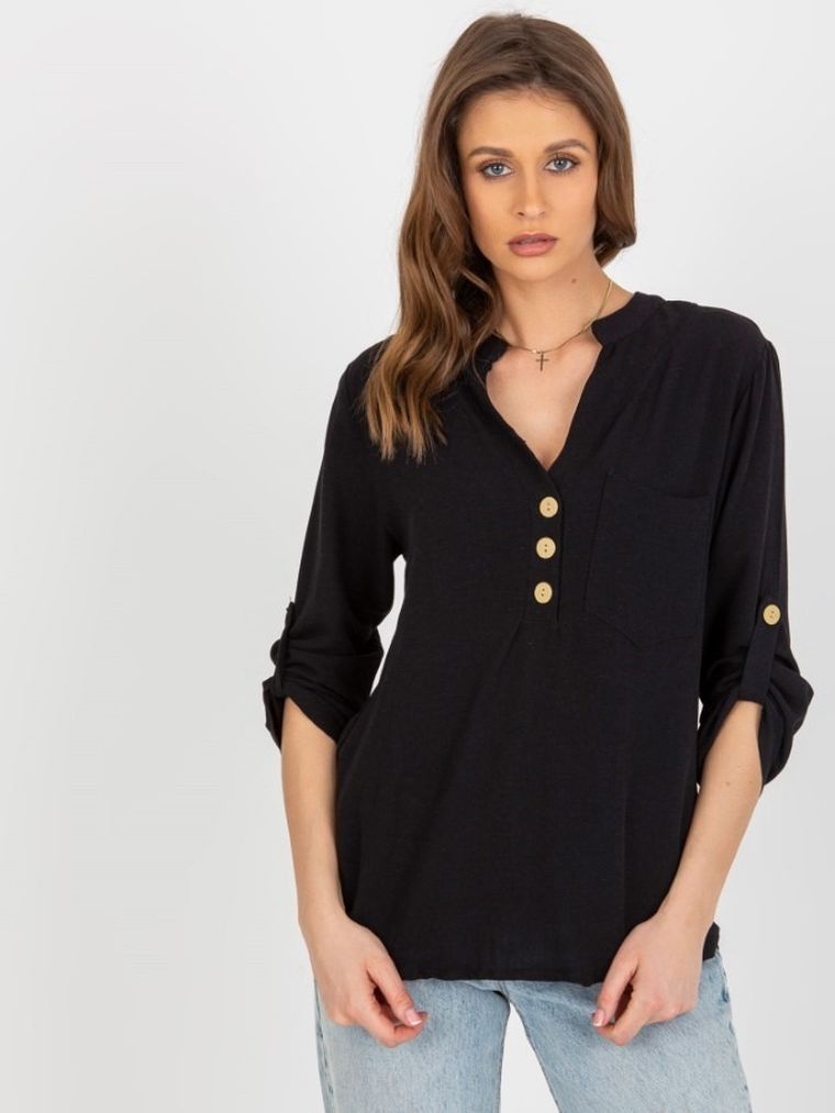 Koszula damska z długim rękawem, czarna, Rue Paris