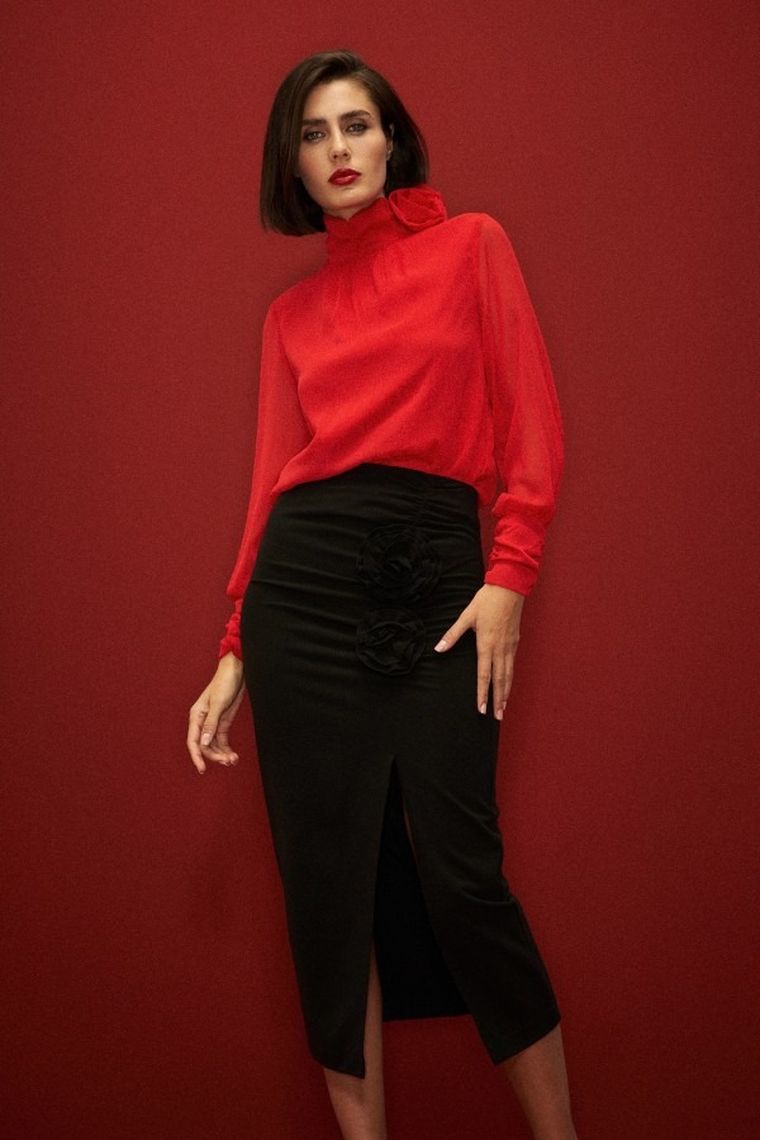 Koszula damska z długim rękawem, czerwona, Moodo