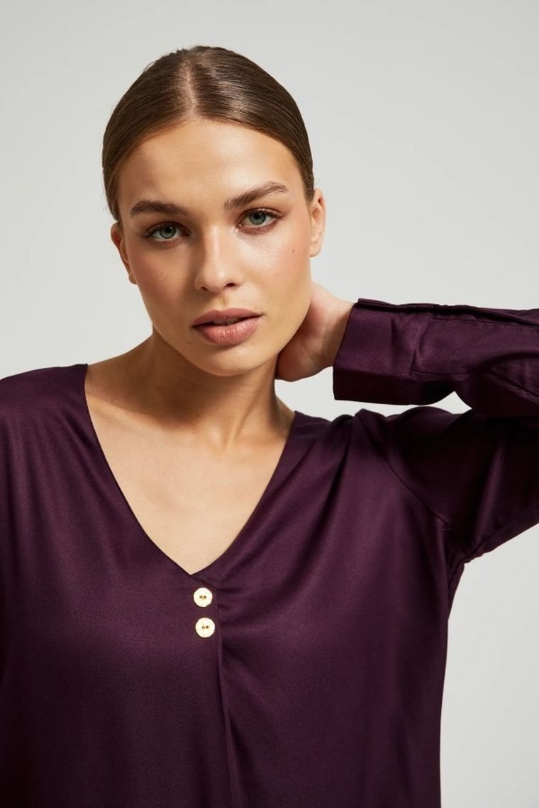 Koszula damska z długim rękawem, fioletowa, Moodo